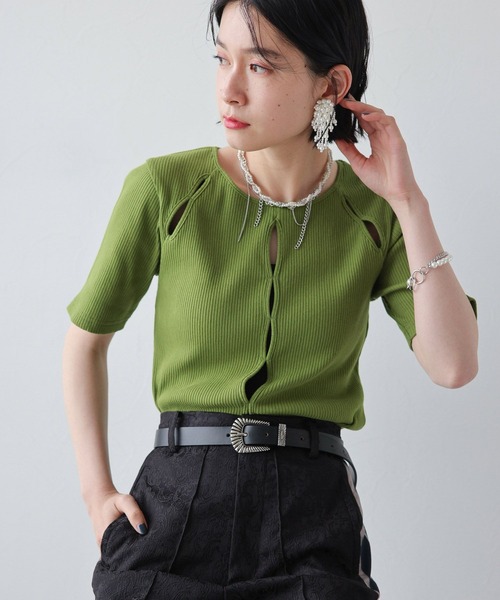 HARE（ハレ）の「フロントカットアウトリブトップス(HARE)（Tシャツ/カットソー・レディース・ブラック/グリーン・FREE）」の11枚目の写真