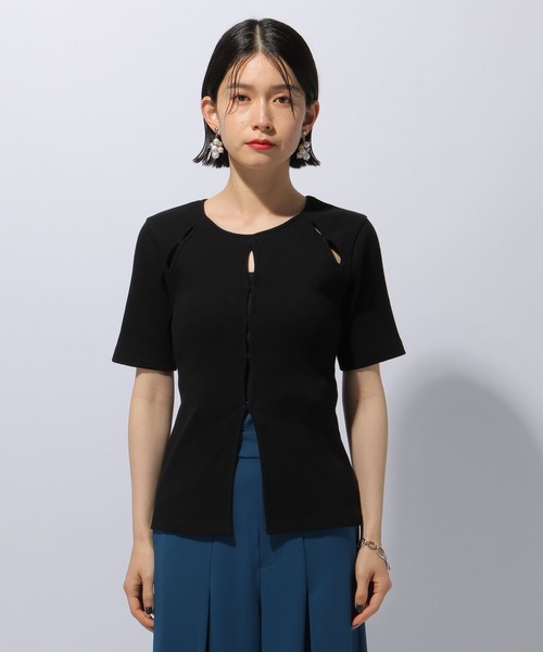 HARE（ハレ）の「フロントカットアウトリブトップス(HARE)（Tシャツ/カットソー・レディース・ブラック/グリーン・FREE）」の12枚目の写真