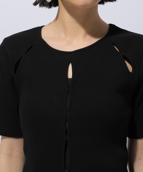 HARE（ハレ）の「フロントカットアウトリブトップス(HARE)（Tシャツ/カットソー・レディース・ブラック/グリーン・FREE）」の15枚目の写真