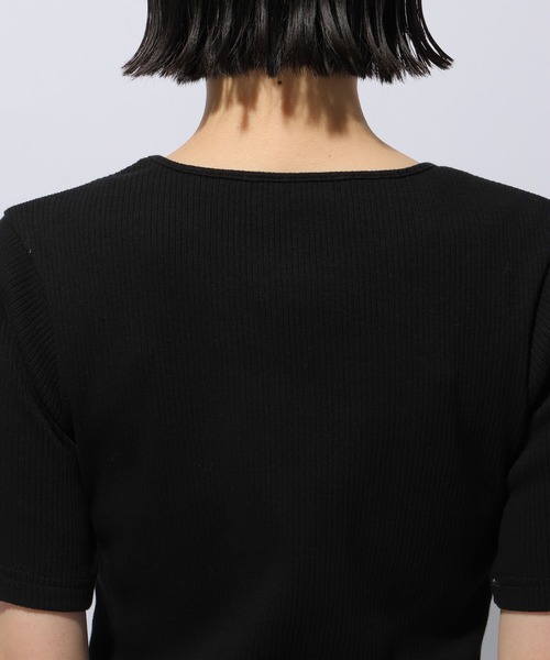 HARE（ハレ）の「フロントカットアウトリブトップス(HARE)（Tシャツ/カットソー・レディース・ブラック/グリーン・FREE）」の8枚目の写真