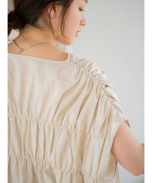 【SALE】　Ungrid リネン混ギャザーノースリブラウス 1125304609 リネン混ギャザーノースリブラウス[品番：MKSW0064538]｜Ungrid