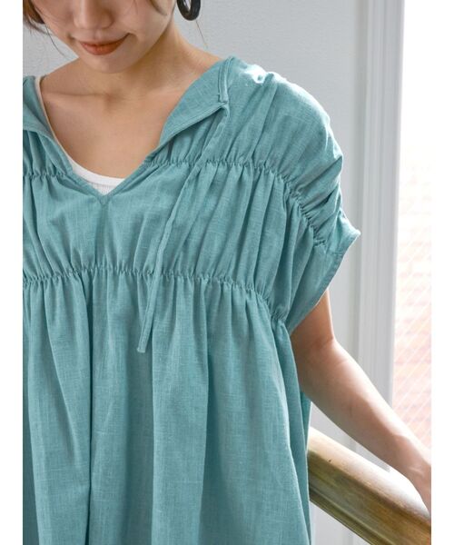 Ungrid（アングリッド）の「リネン混ギャザーノースリブラウス（シャツ/ブラウス・レディース・アイボリー/ターコイズブルー/ブラウン・FREE）」の13枚目の写真