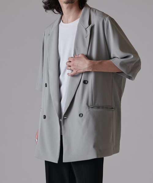 Lui's（ルイス）の「ウォッシャブルハーフスリーブ ダブルジャケット（テーラードジャケット・メンズ・ライトグレー/ブラック・S/M）」の10枚目の写真