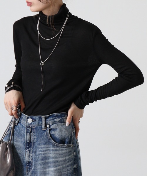 Y/lim(イリム)の「シアータートルネックもっちりロンT(Tシャツ/カットソー・レディース・グレー/ブラック/オフホワイト/ブラウン・M/L/S)」の1枚目の写真