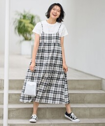 チェックシャーリングワンピース