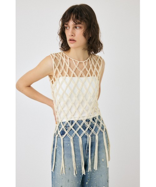MOUSSY（マウジー）の「MACRAME トップス（タンクトップ・レディース・ブラック/オフホワイト・FREE）」の5枚目の写真