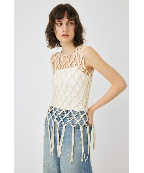 MOUSSY（マウジー）の「MACRAME トップス（タンクトップ・レディース・ブラック/オフホワイト・FREE）」の9枚目の写真
