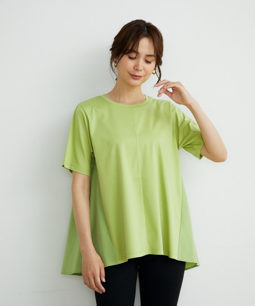 【セール】【接触冷感】異素材コンビAラインプルオーバー（Tシャツ/カットソー）｜INED（イネド）