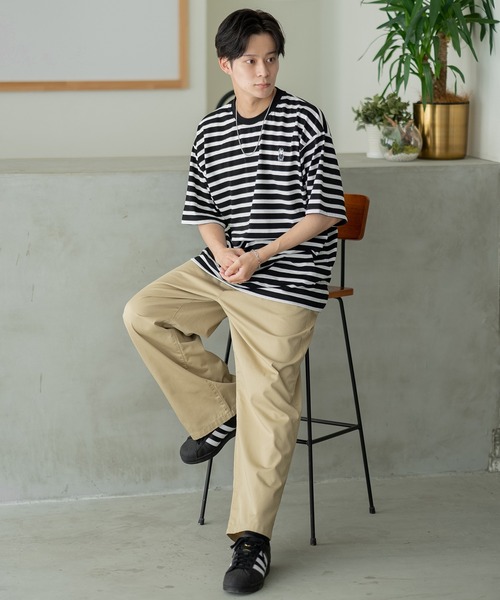 SIDEWAY STANCE(サイドウェイスタンス)の「【SIDEWAY STANCE】ボーダー ワンポイント 刺繍 半袖Tシャツ(Tシャツ/カットソー・メンズ・ブラック/ホワイト系/ホワイト系1/ホワイト/ブラック系1/ブラック系・SMALL/MEDIUM/LARGE/X-LARGE)」の14枚目の写真