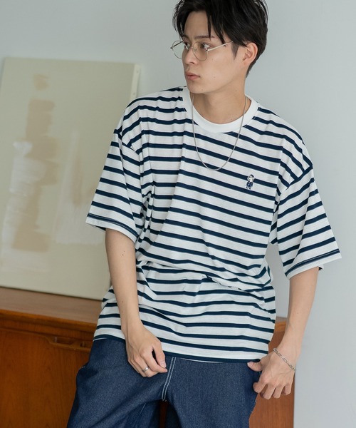 SIDEWAY STANCE(サイドウェイスタンス)の「【SIDEWAY STANCE】ボーダー ワンポイント 刺繍 半袖Tシャツ(Tシャツ/カットソー・メンズ・ブラック/ホワイト系/ホワイト系1/ホワイト/ブラック系1/ブラック系・SMALL/MEDIUM/LARGE/X-LARGE)」の7枚目の写真