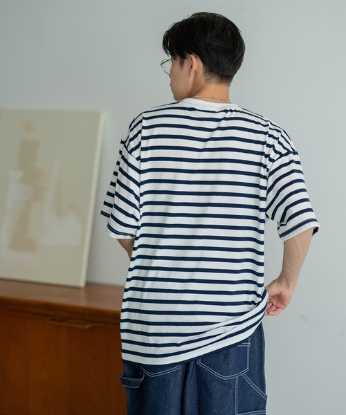 SIDEWAY STANCE(サイドウェイスタンス)の「【SIDEWAY STANCE】ボーダー ワンポイント 刺繍 半袖Tシャツ(Tシャツ/カットソー・メンズ・ブラック/ホワイト系/ホワイト系1/ホワイト/ブラック系1/ブラック系・SMALL/MEDIUM/LARGE/X-LARGE)」の9枚目の写真