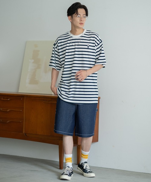 SIDEWAY STANCE(サイドウェイスタンス)の「【SIDEWAY STANCE】ボーダー ワンポイント 刺繍 半袖Tシャツ(Tシャツ/カットソー・メンズ・ブラック/ホワイト系/ホワイト系1/ホワイト/ブラック系1/ブラック系・SMALL/MEDIUM/LARGE/X-LARGE)」の10枚目の写真