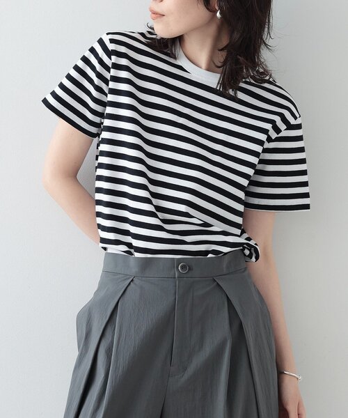 GALLEST(ギャレスト)の「◆クロップドボーダーTシャツ(Tシャツ/カットソー・レディース・ライトパープル/ブラック系2・38)」の1枚目の写真