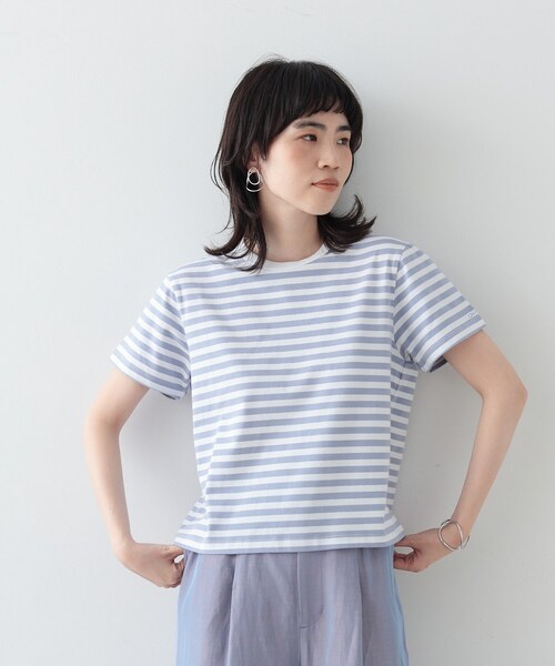 GALLEST(ギャレスト)の「◆クロップドボーダーTシャツ(Tシャツ/カットソー・レディース・ライトパープル/ブラック系2・38)」の2枚目の写真