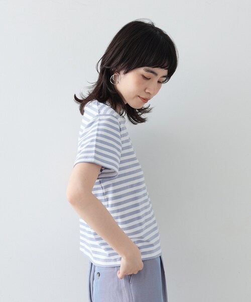 GALLEST(ギャレスト)の「◆クロップドボーダーTシャツ(Tシャツ/カットソー・レディース・ライトパープル/ブラック系2・38)」の13枚目の写真