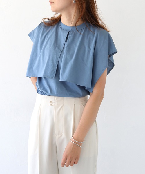 【vingtrois】シルケットビックカラースリットケープデザインブラウスTシャツ（Tシャツ/カットソー）｜HER CLOSET（ハークローゼット） 5,452円