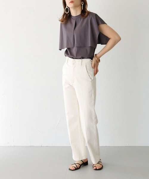 HER CLOSET(ハークローゼット)の「【vingtrois】シルケットビックカラースリットケープデザインブラウスTシャツ(Tシャツ/カットソー・レディース・ブラック/ホワイト/チャコールグレー/ブルー/グレイッシュベージュ・M)」の9枚目の写真