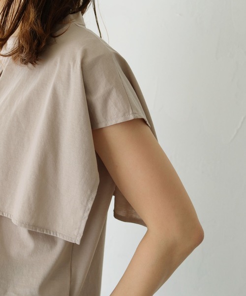 HER CLOSET(ハークローゼット)の「【vingtrois】シルケットビックカラースリットケープデザインブラウスTシャツ(Tシャツ/カットソー・レディース・ブラック/ホワイト/チャコールグレー/ブルー/グレイッシュベージュ・M)」の16枚目の写真