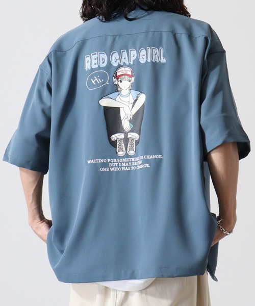 Red Cap Girl(レッドキャプガール)の「REDCAPGIRL RCGバックプリント&刺繍 ルーズサイズOPカラー半袖シャツ(シャツ/ブラウス・メンズ・ライトグレー/ホワイト/ブラック/ブルー・L/M)」の12枚目の写真