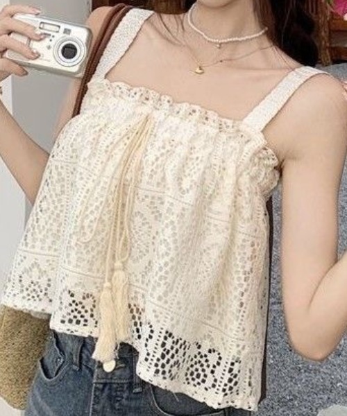 ｔｏｌｅｎｅ（トレネ）の「レースキャミ シアー（キャミソール・レディース・ホワイト/ブラック・FREE）」の6枚目の写真