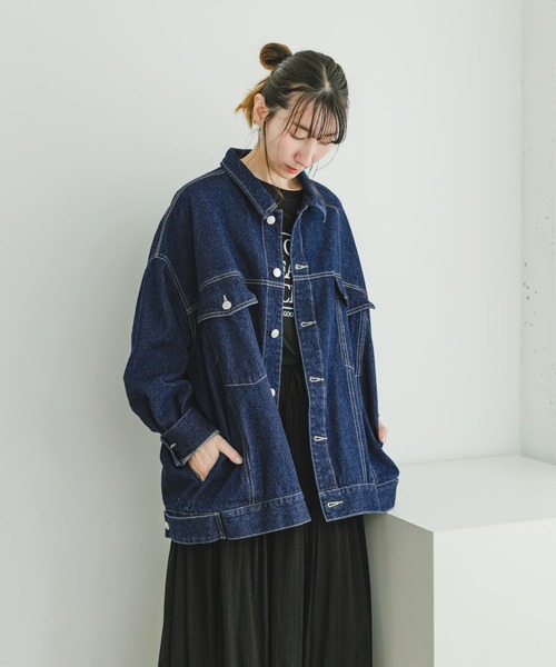 ITEMS URBANRESEARCH(アイテムズ アーバンリサーチ)の「デニムオーバージャケット(デニムジャケット・レディース・ブラック/インディゴブルー・FREE)」の12枚目の写真