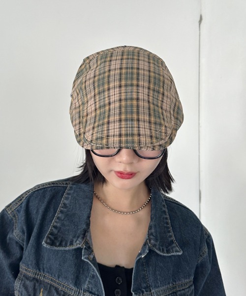 CLEA(クレア)の「チェック柄ヴィンテージハンチング帽(ハンチング/ベレー帽・レディース・ベージュ/グレー/ネイビー・FREE)」の10枚目の写真