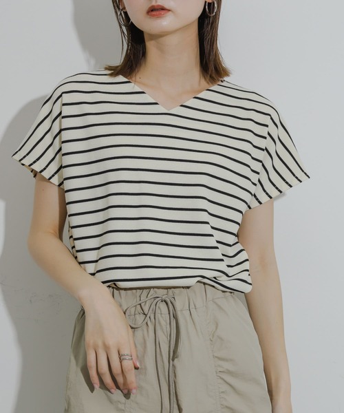 SENSE OF PLACE by URBAN RESEARCH（センスオブプレイスバイアーバンリサーチ）の「カットミラノフレンチスリーブトップ（Tシャツ/カットソー・レディース・ホワイト系その他/チャコールグレー/ブラック系その他/オフホワイト/オレンジ・ONE）」の3枚目の写真