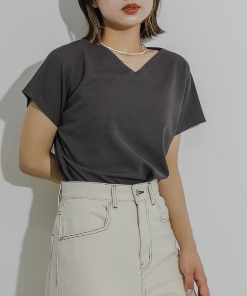 SENSE OF PLACE by URBAN RESEARCH（センスオブプレイスバイアーバンリサーチ）の「カットミラノフレンチスリーブトップ（Tシャツ/カットソー・レディース・ホワイト系その他/チャコールグレー/ブラック系その他/オフホワイト/オレンジ・ONE）」の4枚目の写真