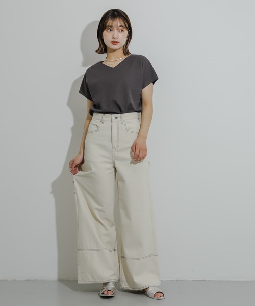 SENSE OF PLACE by URBAN RESEARCH（センスオブプレイスバイアーバンリサーチ）の「カットミラノフレンチスリーブトップ（Tシャツ/カットソー・レディース・ホワイト系その他/チャコールグレー/ブラック系その他/オフホワイト/オレンジ・ONE）」の15枚目の写真