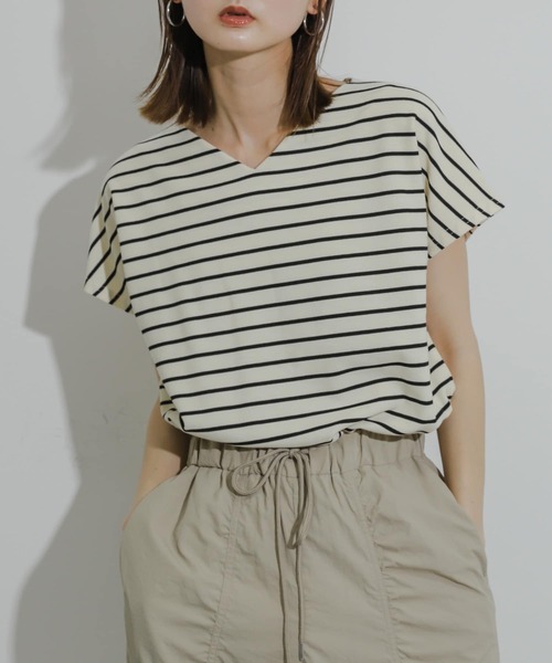 SENSE OF PLACE by URBAN RESEARCH（センスオブプレイスバイアーバンリサーチ）の「カットミラノフレンチスリーブトップ（Tシャツ/カットソー・レディース・ホワイト系その他/チャコールグレー/ブラック系その他/オフホワイト/オレンジ・ONE）」の6枚目の写真