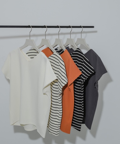 SENSE OF PLACE by URBAN RESEARCH（センスオブプレイスバイアーバンリサーチ）の「カットミラノフレンチスリーブトップ（Tシャツ/カットソー・レディース・ホワイト系その他/チャコールグレー/ブラック系その他/オフホワイト/オレンジ・ONE）」の2枚目の写真