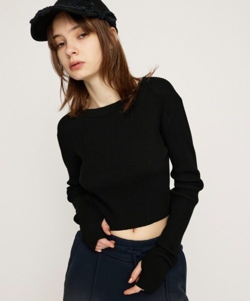 SLY（スライ）の「BASIC RIB TOPS ベーシック リブ トップス（Tシャツ/カットソー・レディース・オフホワイト/杢グレー/ライム/ネイビー/ブラック・FREE）」の9枚目の写真