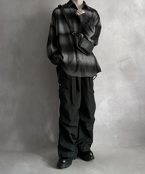 SERACE】Loose silhouette wide straight belted nylon cargo