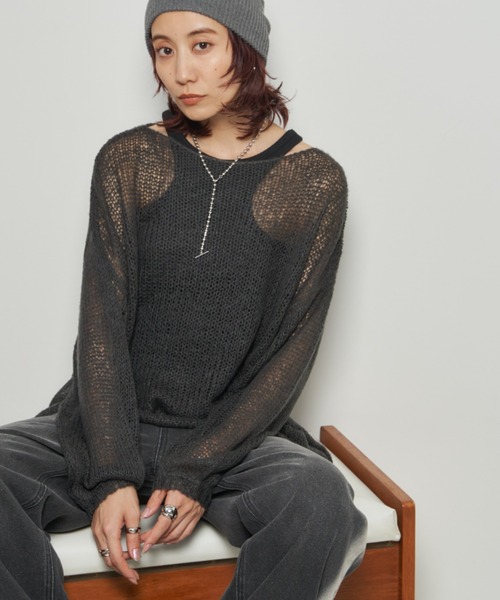 Auntie Rosa Holiday（アンティローザホリデー）の「モヘアタッチルーズメッシュニット（ニット/セーター・レディース・チャコールグレー/ナチュラル/ブラック/ピンク・FREE）」の5枚目の写真