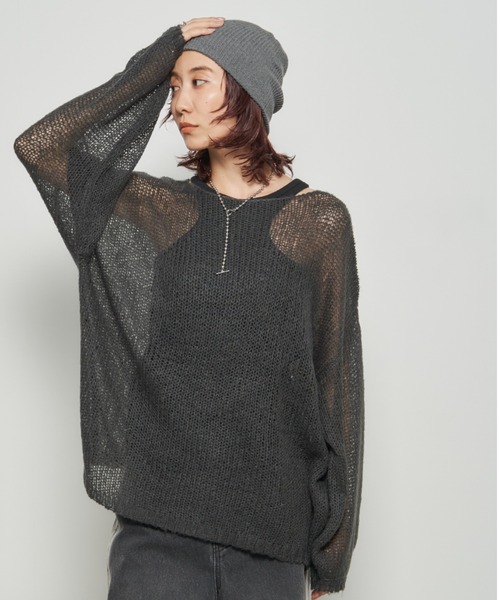 Auntie Rosa Holiday（アンティローザホリデー）の「モヘアタッチルーズメッシュニット（ニット/セーター・レディース・チャコールグレー/ナチュラル/ブラック/ピンク・FREE）」の7枚目の写真