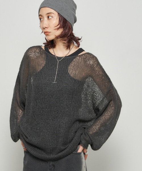 Auntie Rosa Holiday（アンティローザホリデー）の「モヘアタッチルーズメッシュニット（ニット/セーター・レディース・チャコールグレー/ナチュラル/ブラック/ピンク・FREE）」の8枚目の写真