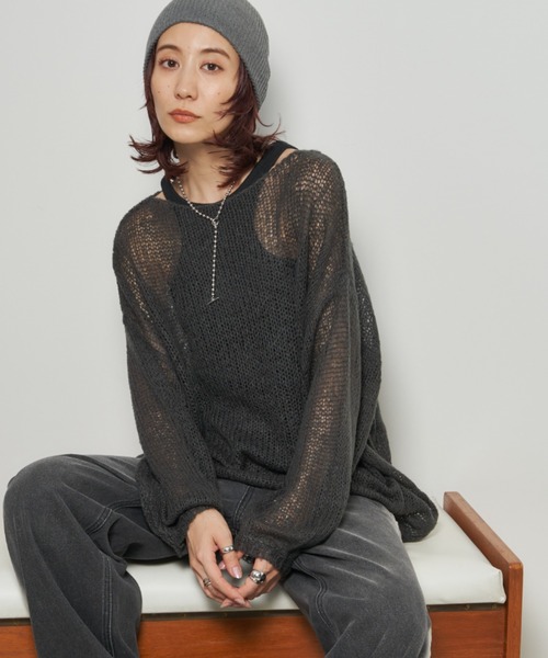 Auntie Rosa Holiday（アンティローザホリデー）の「モヘアタッチルーズメッシュニット（ニット/セーター・レディース・チャコールグレー/ナチュラル/ブラック/ピンク・FREE）」の6枚目の写真