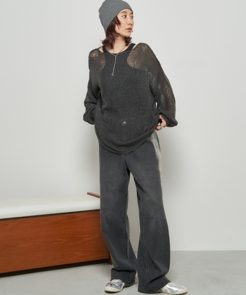 Auntie Rosa Holiday（アンティローザホリデー）の「モヘアタッチルーズメッシュニット（ニット/セーター・レディース・チャコールグレー/ナチュラル/ブラック/ピンク・FREE）」の10枚目の写真