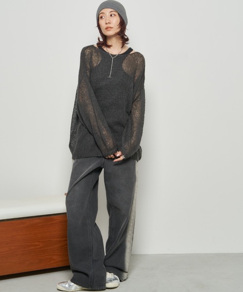 Auntie Rosa Holiday（アンティローザホリデー）の「モヘアタッチルーズメッシュニット（ニット/セーター・レディース・チャコールグレー/ナチュラル/ブラック/ピンク・FREE）」の13枚目の写真