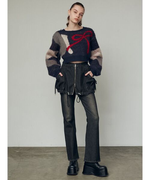 EMODA（エモダ）の「ショートルーズジャガードニット（ニット/セーター・レディース・ネイビー/グレー/ブラック/アイボリー・FREE）」の9枚目の写真