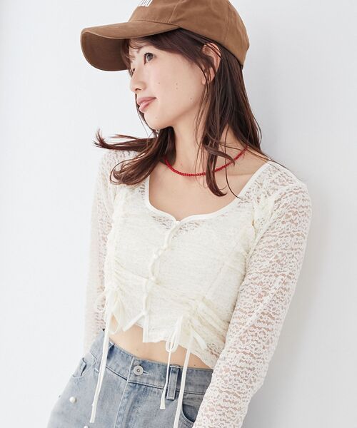 MAJESTIC LEGON(マジェスティックレゴン)の「レースドロストトップス(Tシャツ/カットソー・レディース・ブラック/ブルー系その他5/アイボリー・MEDIUM)」の8枚目の写真