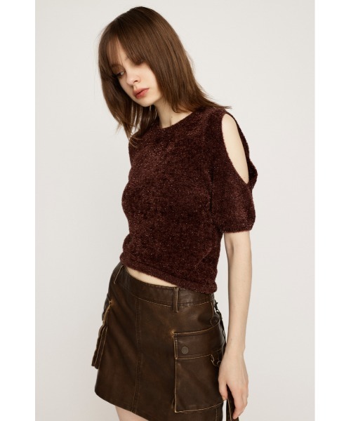 SLY(スライ)の「SHAGGY CUTOUT TOPS シャギー カットアウト トップス(ニット/セーター・レディース・アイボリー/ネイビー/ブラウン・FREE)」の4枚目の写真