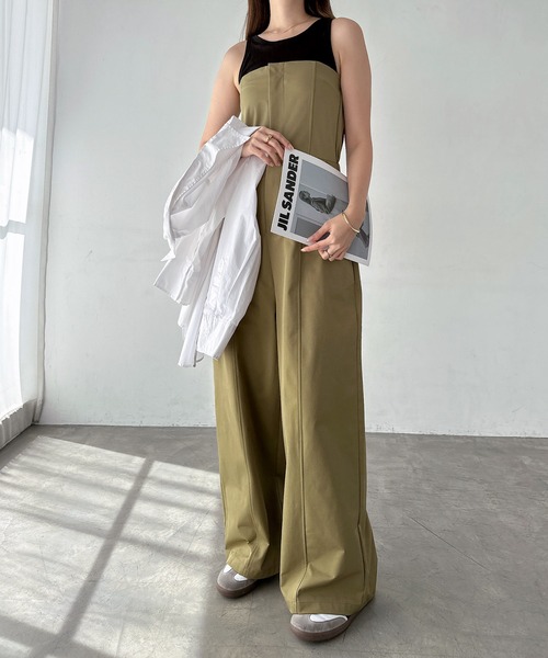 セール】ベアトップフロントジップツイルサロペット（サロペット