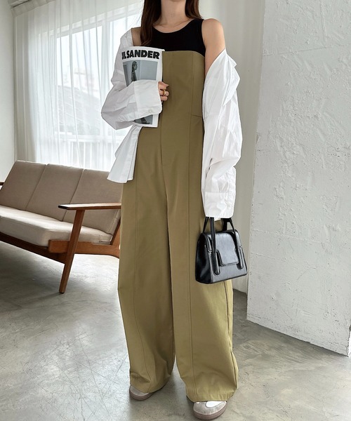 セール】ベアトップフロントジップツイルサロペット（サロペット