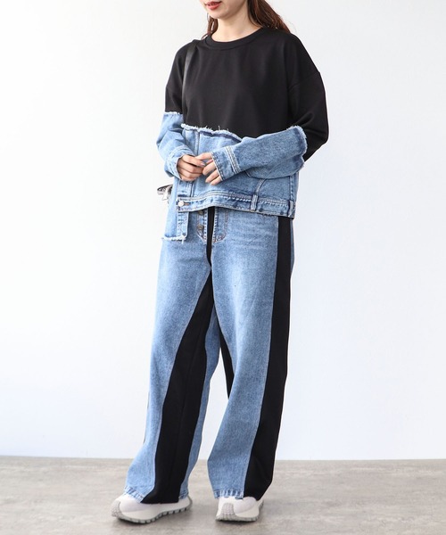 Cepica（セピカ）の「スウェット斜めドッキングデニムトップス（スウェット・レディース・ブラック/グレー・FREE）」の18枚目の写真