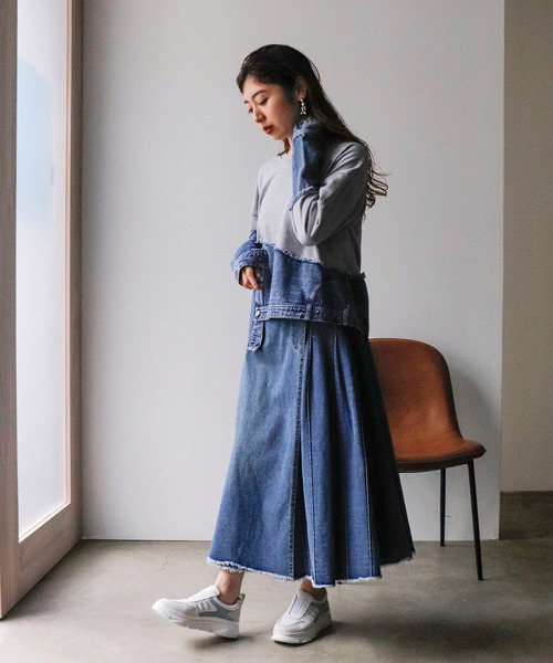 Cepica（セピカ）の「スウェット斜めドッキングデニムトップス（スウェット・レディース・ブラック/グレー・FREE）」の9枚目の写真