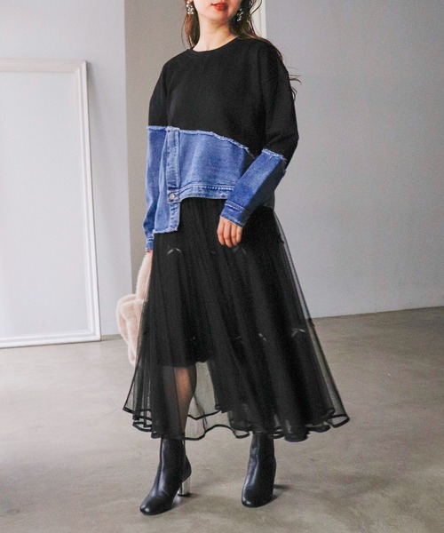 Cepica（セピカ）の「スウェット斜めドッキングデニムトップス（スウェット・レディース・ブラック/グレー・FREE）」の14枚目の写真