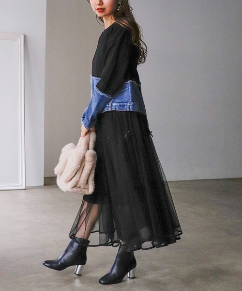 Cepica（セピカ）の「スウェット斜めドッキングデニムトップス（スウェット・レディース・ブラック/グレー・FREE）」の15枚目の写真