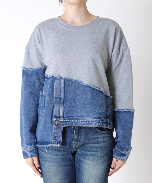 Cepica（セピカ）の「スウェット斜めドッキングデニムトップス（スウェット・レディース・ブラック/グレー・FREE）」の21枚目の写真