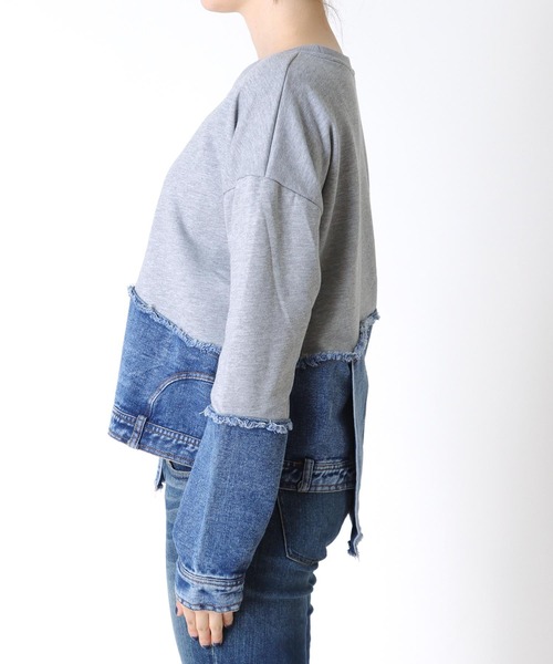 Cepica（セピカ）の「スウェット斜めドッキングデニムトップス（スウェット・レディース・ブラック/グレー・FREE）」の22枚目の写真